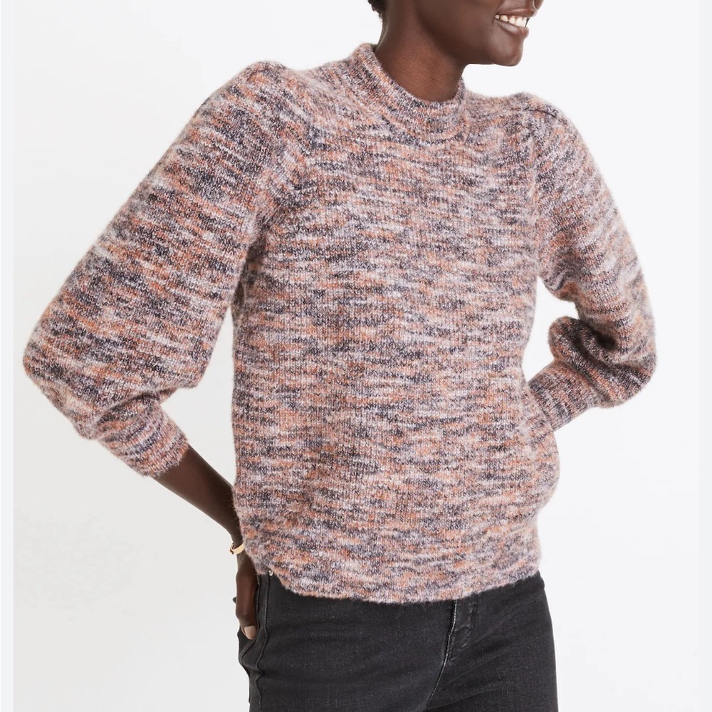Madewell women’s Space Dyed Eeton puff sleeve pullover Sweater pink 3/4 sleeve S
